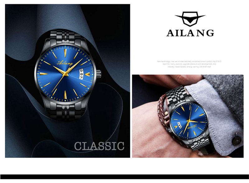 AILANG Brand New Business Mens Mechanical Watch Luxury Stainless Steel Waterproof Calendar Fashion Automatic Watches Mens Clock_voghion.com