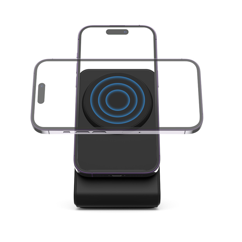 Suitable for mobile phone headset magnetic suction wireless charger 2 in 1 bracket desktop 15W fast wireless charger_voghion.com