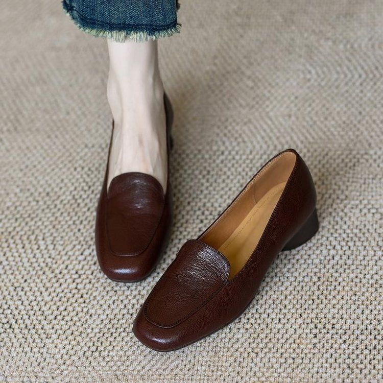 Loafers Soft Sole Mom Medium Arbeitsschuhe Lederschuhe Casual Doudou Damenschuhe Flacher Mund Einzelschuhe_voghion.com