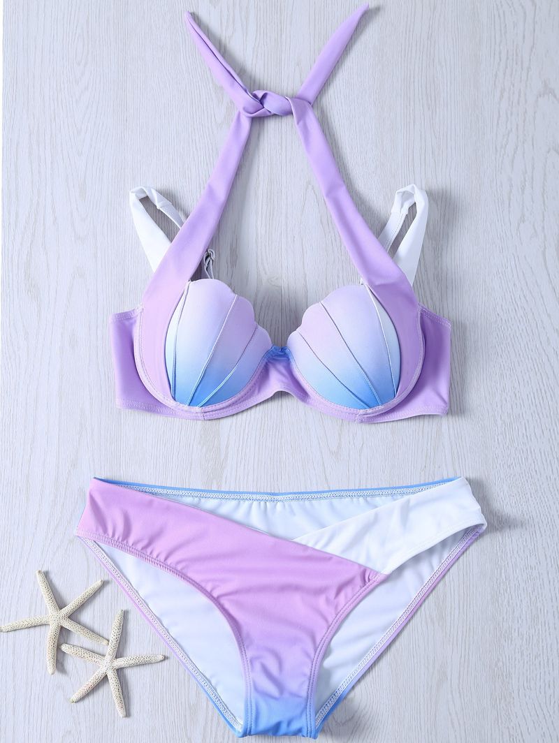 Ropa de mujer Traje de baño de bikini de sirena 5 Traje de baño de bikini de concha degradada_voghion.com