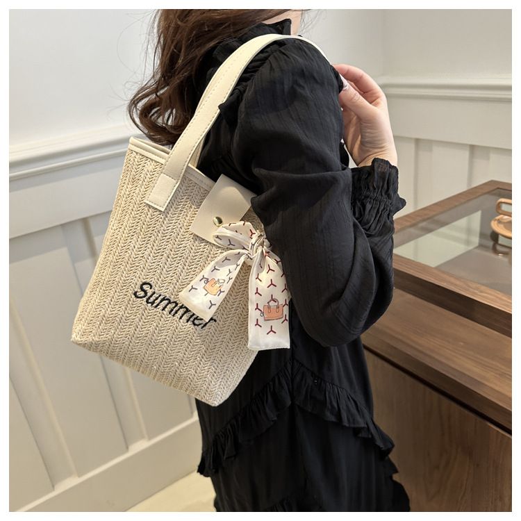 Borsa secchiello sciarpa personalizzata per ragazza, unica, tessuta 2024, nuova estate, fresca spiaggia Versatile_voghion.com