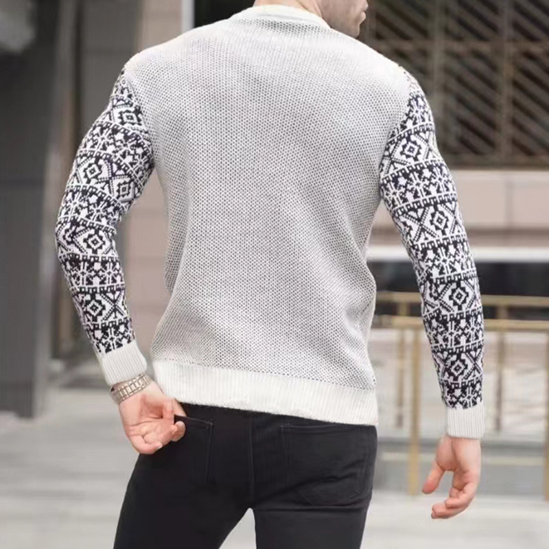 High-Quality 2023 Autumn New Waffle Print Men's Pullover Base Layer Color Block Knit Sweater_voghion.com