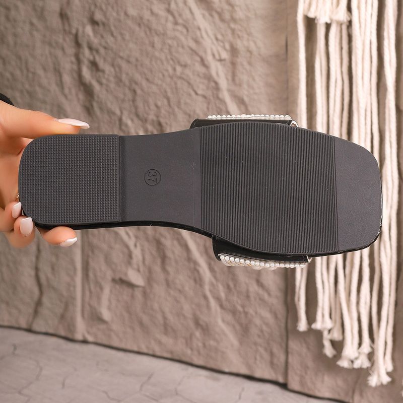 Women's shoes solid color square toe diamond flat bottom slippers_voghion.com
