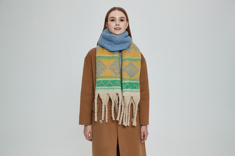 Unisex Looping yarn wool jacquard shawl shawl_voghion.com