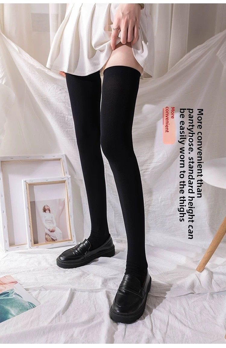 2PCS Stretch JK Uniform Zwarte Zijden Kousen Antislip Afslankende Veet Over Knie 70cm Micro-compressie Dij Sokken_voghion.com