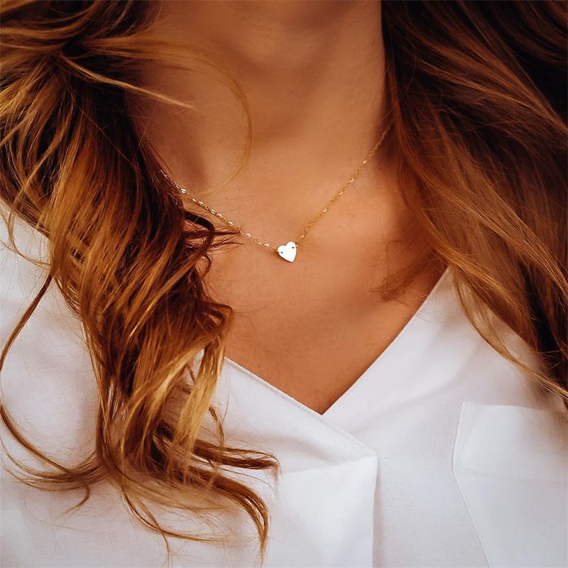 Hot sales eManco LOVE Initial Stainless Steel Choker For Women Heart Necklace delicate short chain Valentine's gift_voghion.com