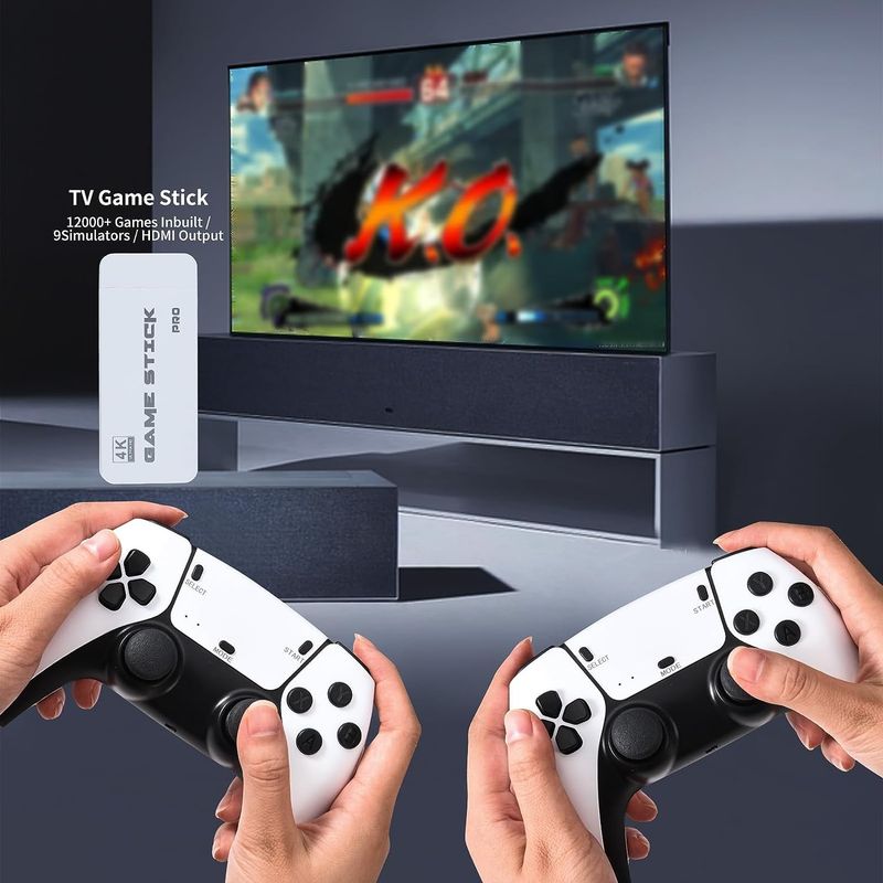 4K Retro Game Console Plug&Play 20000+ Video Game Stick +2x Wireless Controllers_voghion.com