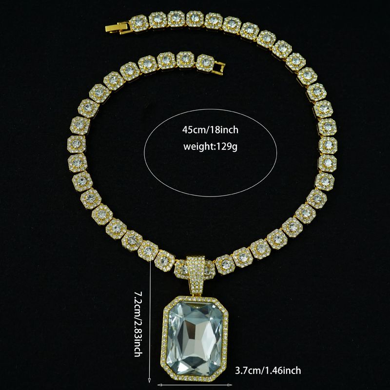 Ensemble de bijoux pour hommes, tendance, nouveauté, offre spéciale, chaîne cubaine en diamant avec pendentif en pierre précieuse colorée, collier classique pour hommes_voghion.com