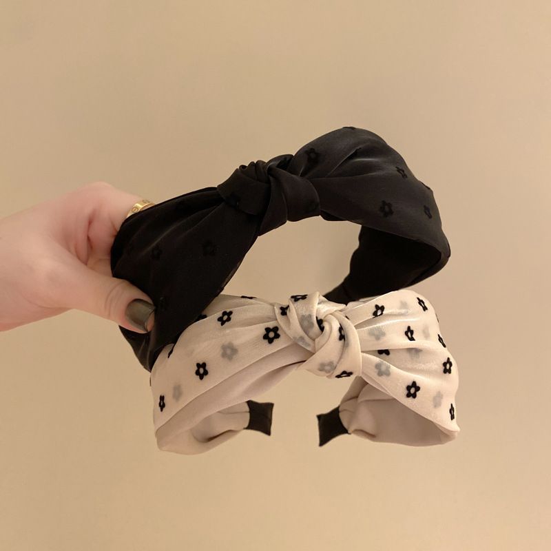 Minimalistisches Mesh-Stirnband mit breitem Rand, Internet-Berühmtheit 2022, neues High-End-Haarband mit Blumenknoten für den Sommer_voghion.com