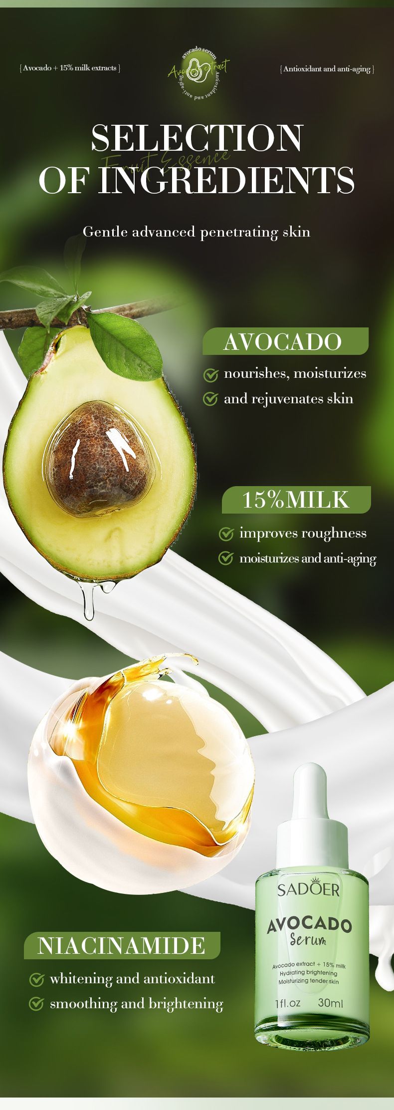 SADOER Strawberry Fruit Milk Serum 30ml Moisturizing And Smooth Skin Tender Brightening Moisturizing And Hydrating Serum_voghion.com