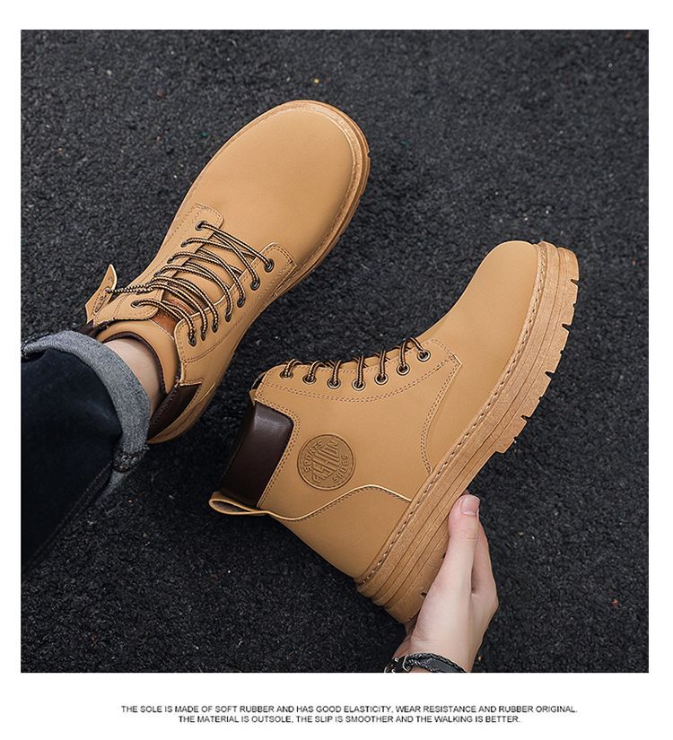 Men Shoes Fashion Motorcycle Boot Waterproof Leather Boots Spring Lace-Up Platform Boot New High Top Boots For Men Botas Hombre_voghion.com