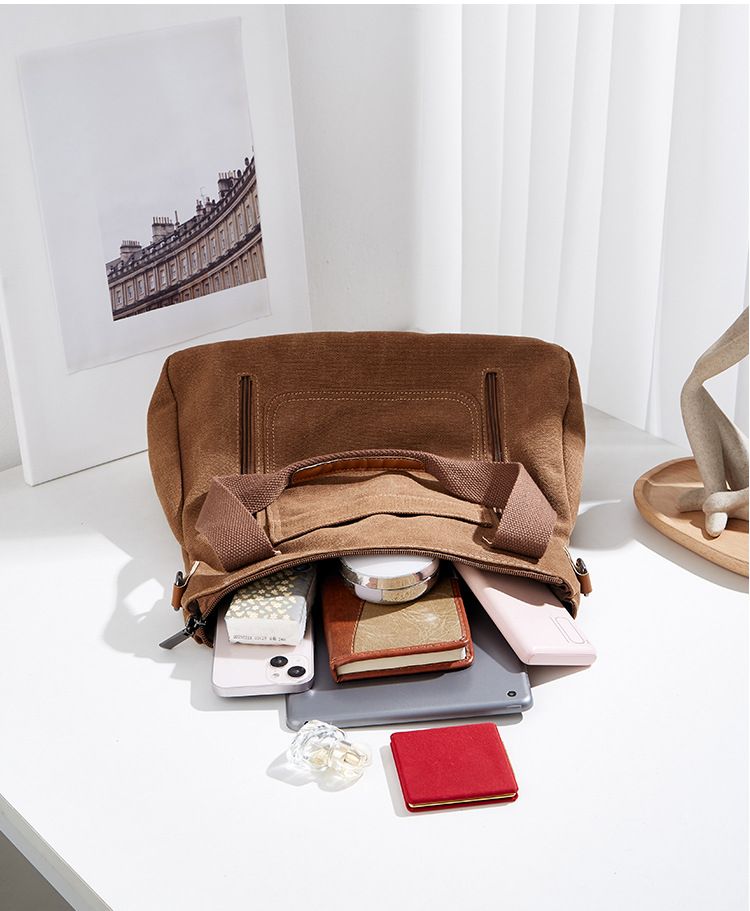 2024 Herbst und Winter Neue Canvas Handheld One Shoulder Damen Einfache Große Kapazität Multi Pocket Tote Umhängetasche_voghion.com