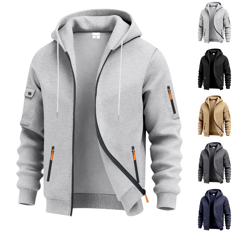 Heavyweight Fleece-Lined Work Jacket For Men – Utility Hooded Zip-Up With Tibetan Blue & Khaki Options_voghion.com