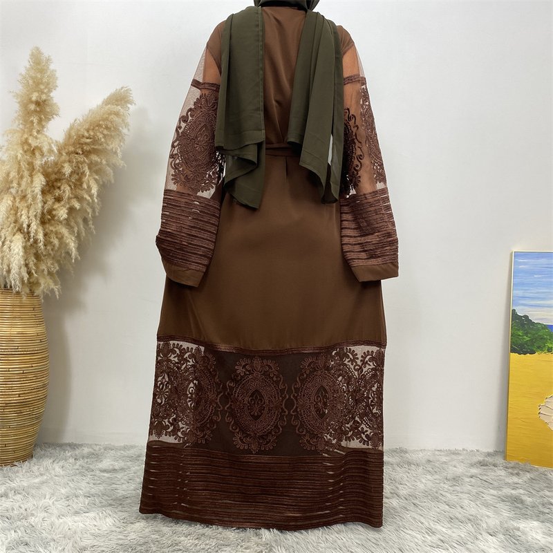 Damenmode-Cardigan-Stickerei-Gaze-Robenkleid_voghion.com