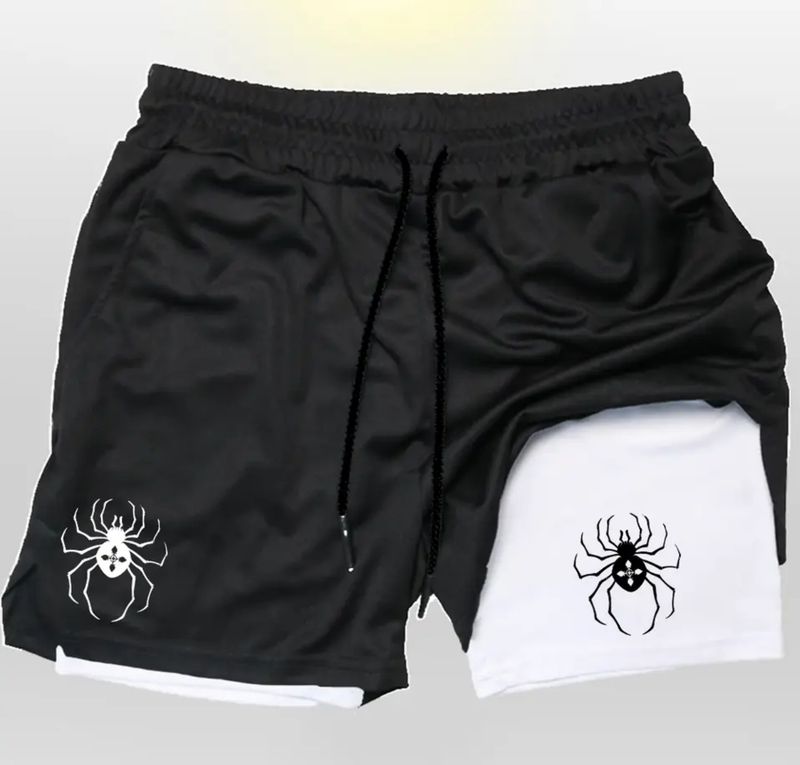 Premium Products 2025 New Dark Spider Printed Men's 2-in-1 Double Layer Shorts For Fitness, Running, Sports And Leisure_voghion.com
