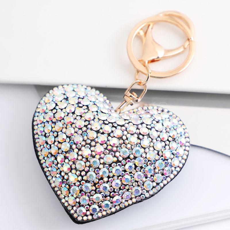 Full Inlaid Diamond Peach Heart Car Keychain Pendant Exquisite Rhinestone Backpack Decoration_voghion.com