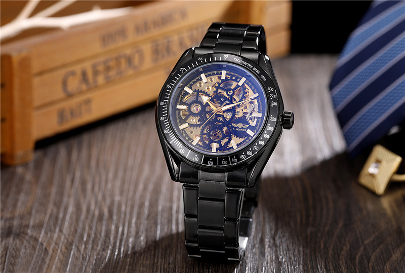 Hot selling winner8152 men's leisure mechanical watch automatic hollow mechanical watch men's steel band watch_voghion.com