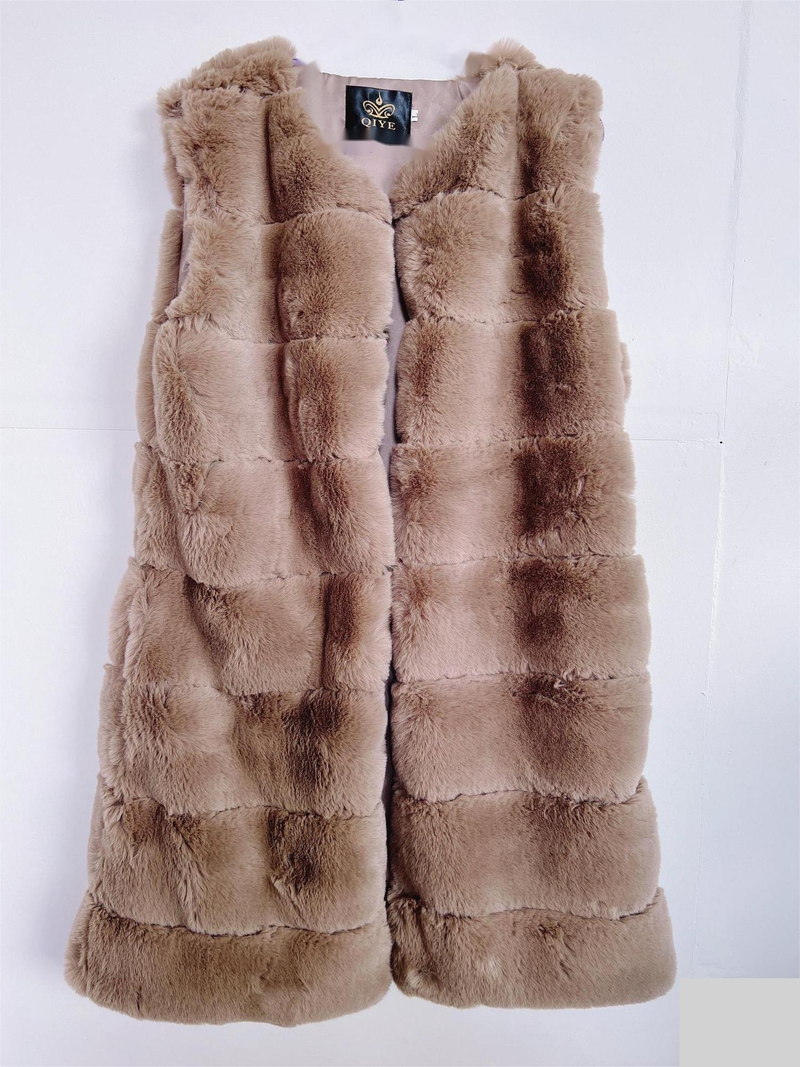 Dameskleding Bont en kunstbont Lang vest Gewatteerde jas Dikke lange pluche vest_voghion.com