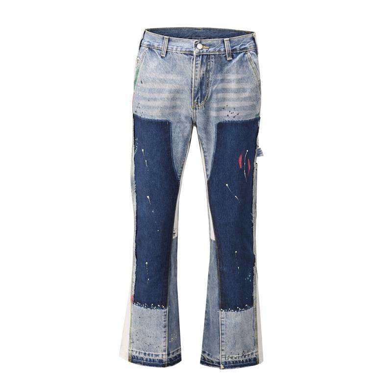 Neue High Street Washed Old Ink Splash Retro Funktionale Dekonstruierte Jeans Lose Gerade Casual Hosen Für Männer_voghion.com