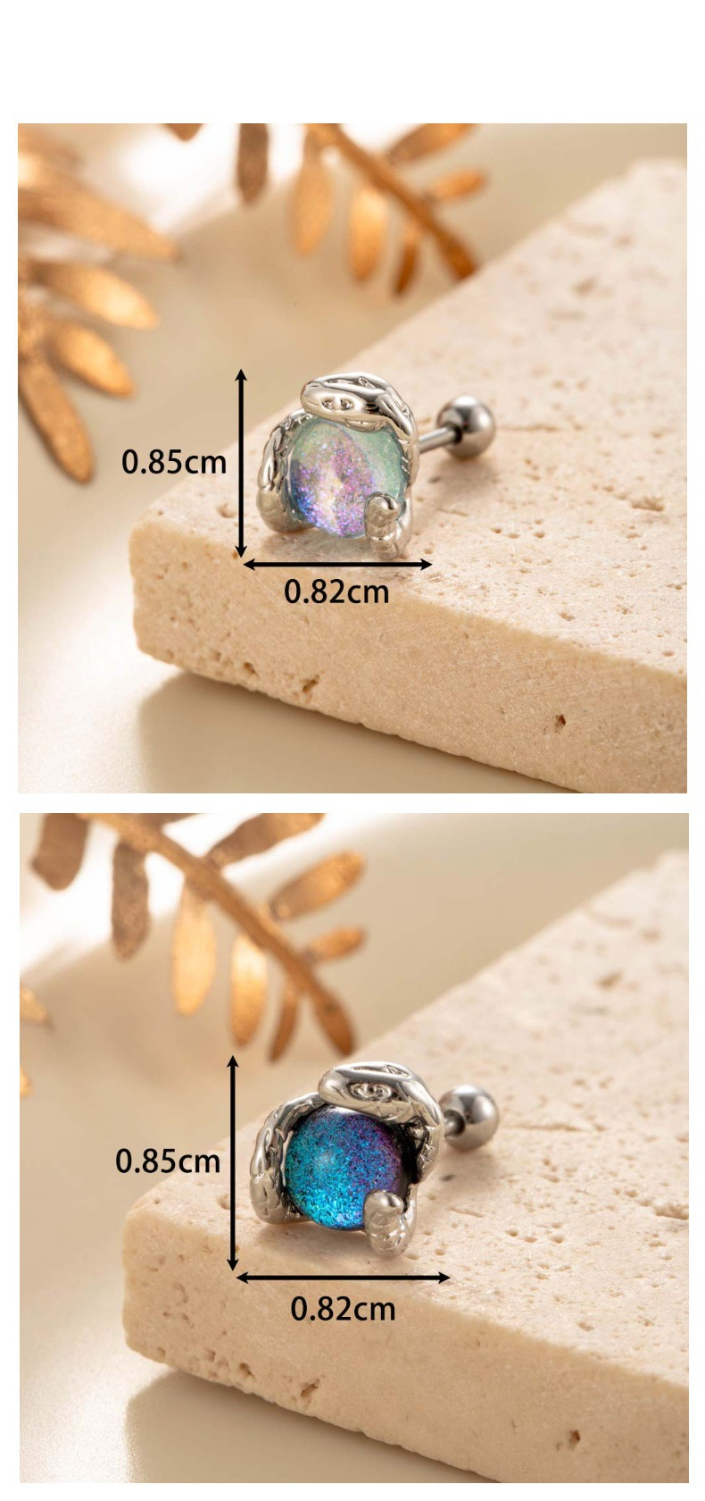 Gioielli e accessori Orecchini a forma di serpente con pietra di luna, orecchini a perno in acciaio al titanio, orecchini a perno con osso, orecchini di nicchia_voghion.com
