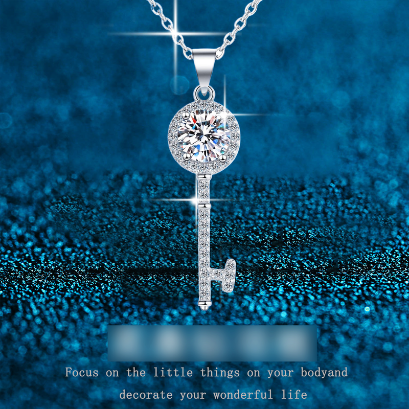 Women's Jewelry S925 Sterling Silver Key Moissanite Necklace One Carat Two Carats Luxury Design_voghion.com