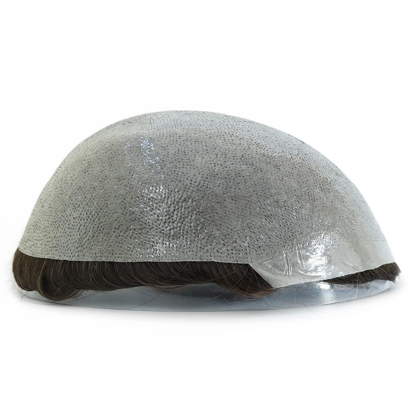 Thin Skin Knotted Toupee For Men 100% Human Hair Replacement System 0.05-0.06mm PU Base Hair Pieces Natural Hairline Real Wigs #4 Medium Brown Color_voghion.com