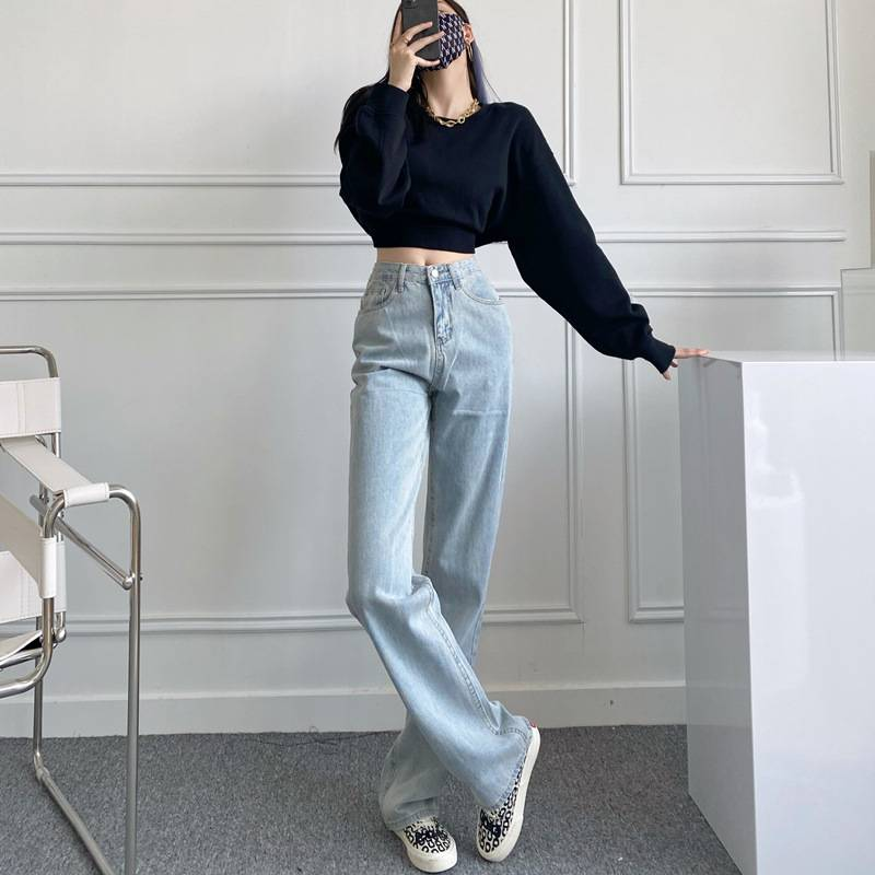 Jeans a zampa extra lunghi per donne alte - Pantaloni a gamba larga a vita alta con elastico, pantaloni in denim taglie forti_voghion.com