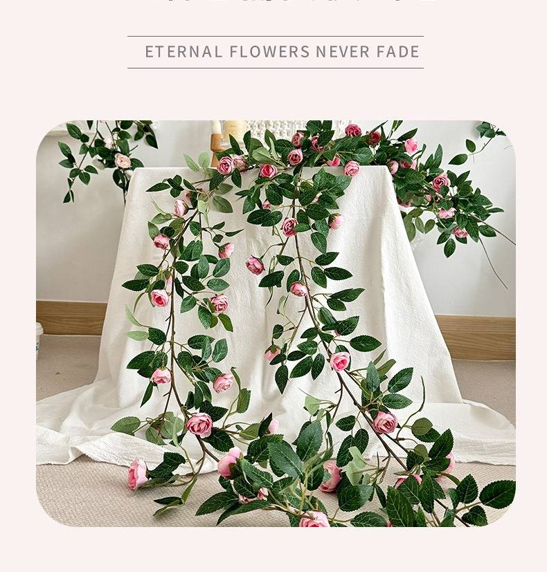 Künstliche Rosenrankengirlande – 180 cm Kunstblumen-Wanddekoration für Hochzeiten, Zuhause und Außendekoration (Weiß, Rosa, Rosa, Dunkelrosa)_voghion.com