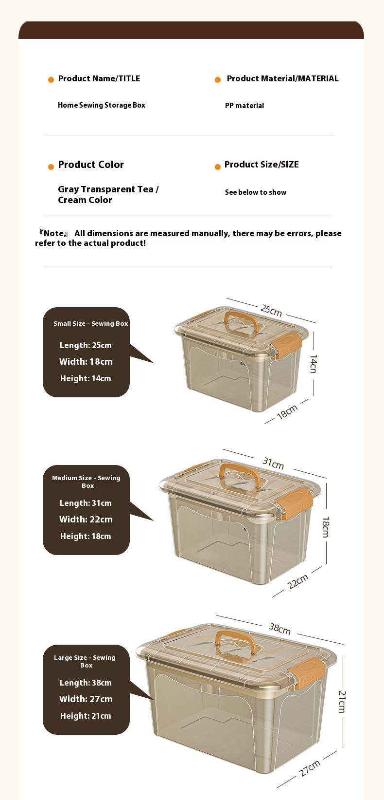 Plastic Sewing Organizer Box – Minimalist Storage For Needles, Threads & DIY Tools (Small/Medium/Large, Cream & Tea Transparent)_voghion.com
