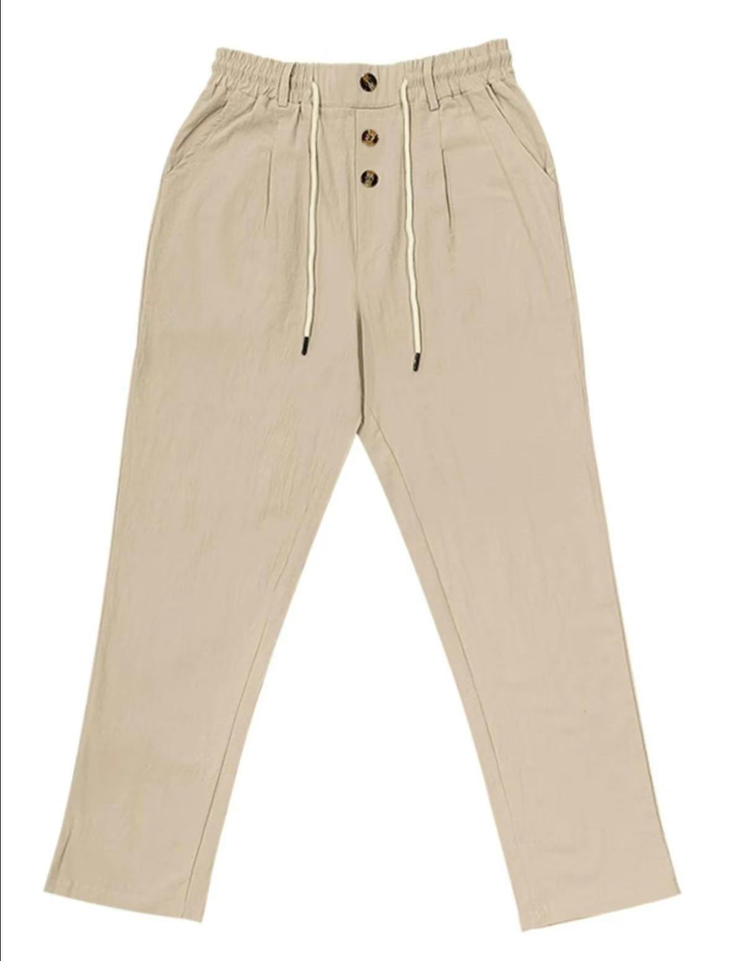 Men's New Solid Linen Trousers - Breathable Elegance With Natural Texture_voghion.com