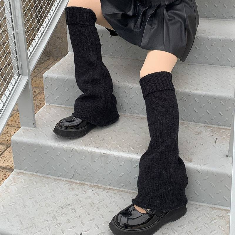 Harajuku Niedliche ausgestellte gestrickte Beinwärmer Japanische Lange Studentin Weiß Jk Spice Lolita Kawaii Beinabdeckung Mode Mädchen Wadengamaschen_voghion.com
