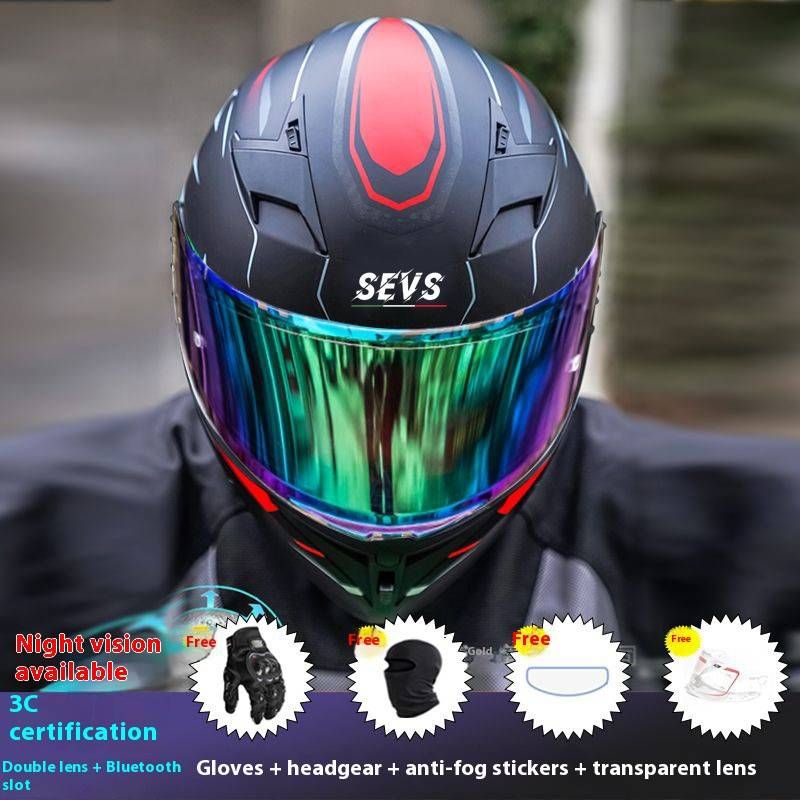 Motorcycle Full Face Helmet – 3C Certified, Bluetooth Slot, Lightweight ABS For Commuting,12 Color-Mirror Combos With Riding Gift Pack_voghion.com