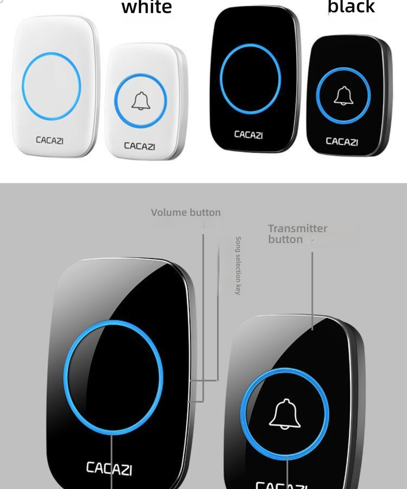 Wireless Doorbell With 38 Melodies, 110-220V Voltage, 10-50M Range - Black/White (1 Receiver + 1 Transmitter)_voghion.com
