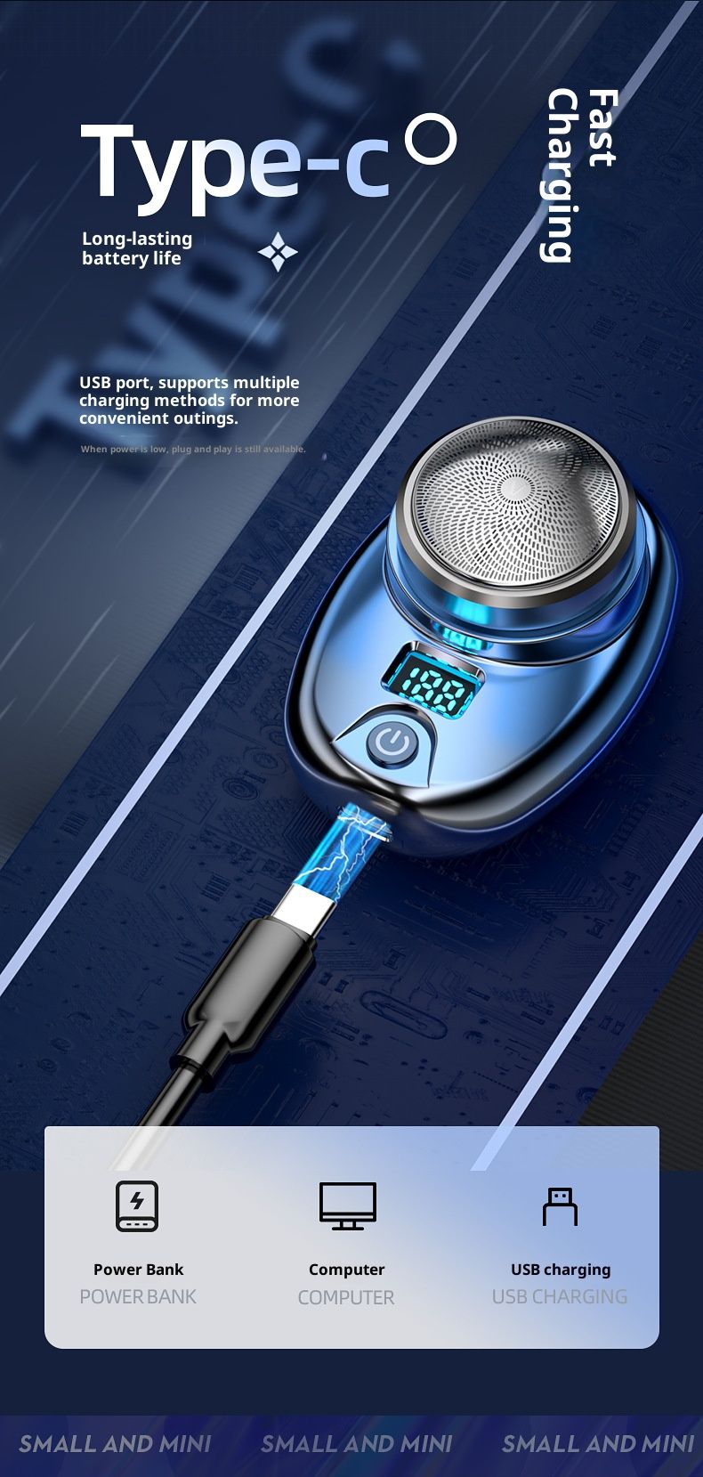 Rasoio elettrico rotante a 5 lame - Rasoio ricaricabile tramite USB ultra silenzioso da 36 dB con testine lavabili e rimovibili (nero/blu/argento/oro)_voghion.com