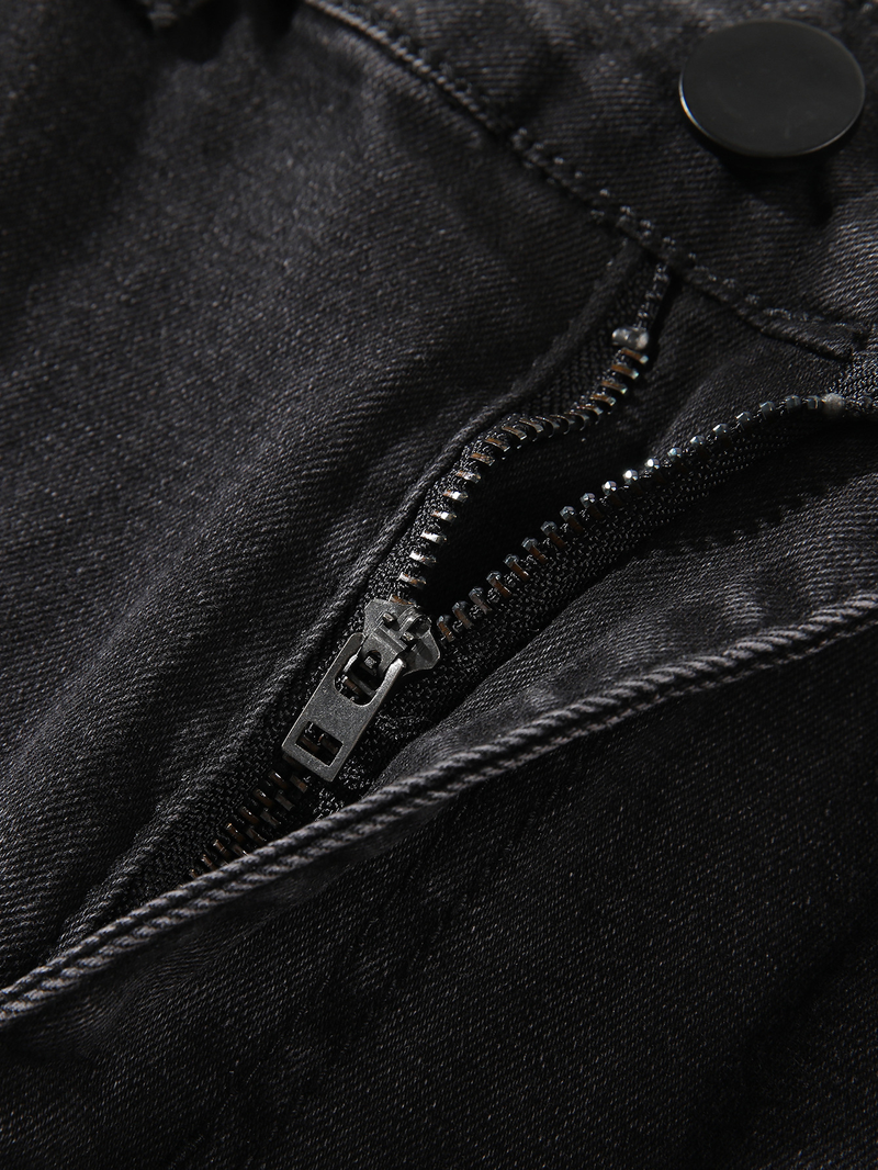 Slim Fit Ripped Cotton Jeans, Men's Casual Street Style Distressed Mid Stretch denimbukser for vårsommer_voghion.com