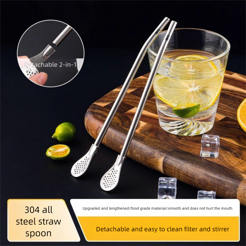 Xiongle 304 Stainless Steel Straw Stirring Extended Handle Office Home Cup Filter Residue Spoon_voghion.com