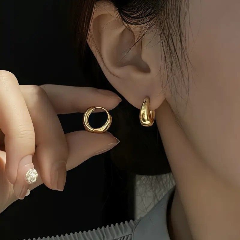 Orecchini a due punte lisci a forma di goccia d'acqua per donna, stile semplice, elegante, alla moda, a cerchio, freddi, minimalisti, di alta qualità._voghion.com