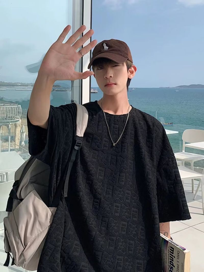 Men's Clothing high grade ice silk quick drying hollow short sleeved T shirt men's oversize see through fashion brand 5 point sleeve summer_voghion.com