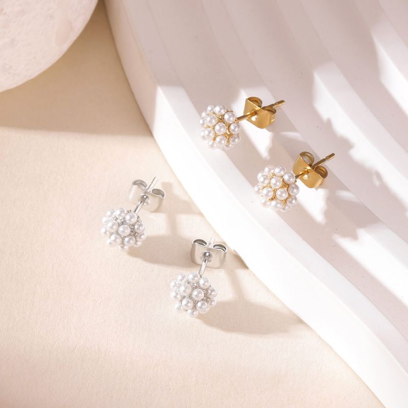 Bouquet Titanium Steel Pearl Stud Earrings Temperament Simple And Versatile Retro Stud Earrings_voghion.com