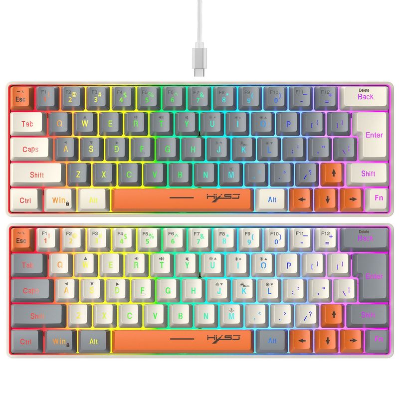 HXSJ new 63 wired film keyboard with dual color caps, RGB lighting, USB-C key cable separation_voghion.com