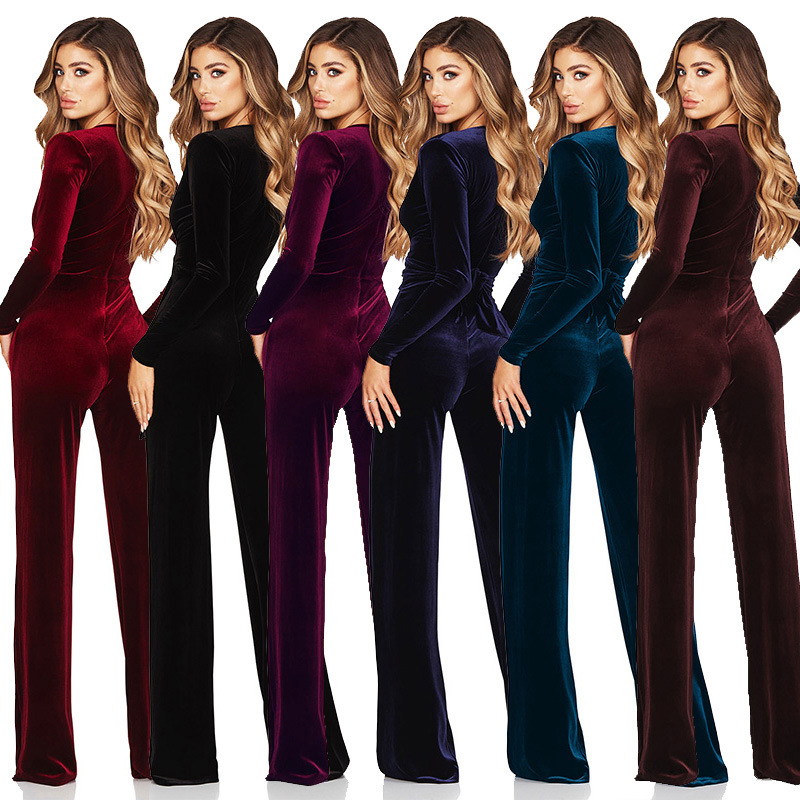 Damen-Overall zum Abnehmen, einfarbig, Herbst und Winter, Außenhandel, langärmelig, weites Bein_voghion.com