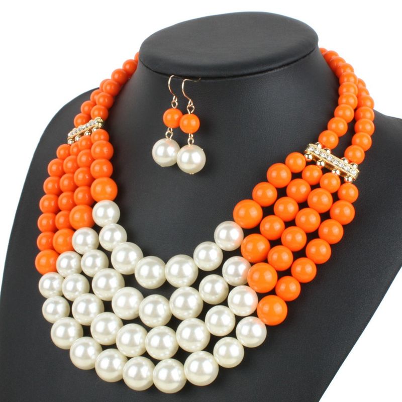 Collar y pendientes cortos de perlas versátiles hechos a mano con múltiples capas_voghion.com