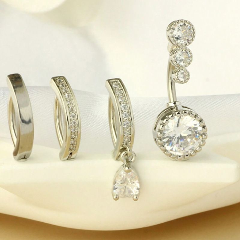 Vendita calda in acciaio inossidabile semplice zircone ombelico rotondo moda anello ombelico combinazione gioielli piercing corpo_voghion.com