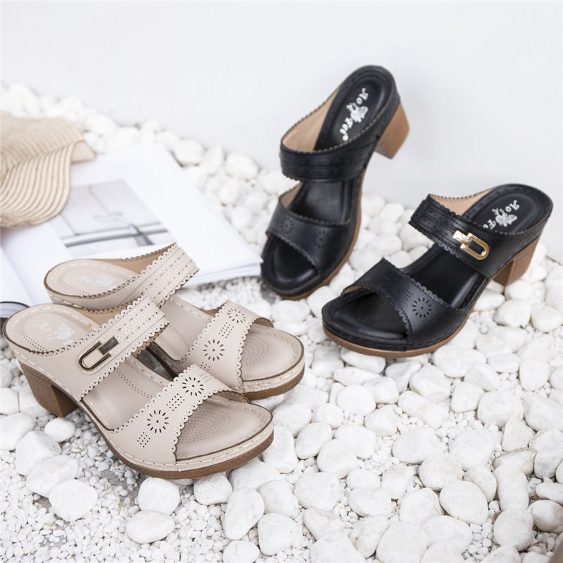 Neue Sandalen mit dicken Absätzen, Hausschuhe in Übergröße, Muller-Schuhe für Damen_voghion.com