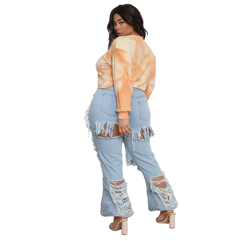 Ženska oblačila HSF2535 ekskluzivne seksi modne vsestranske raztegljive hlače z resicami, raztrgane, slim fit, na zvon_voghion.com