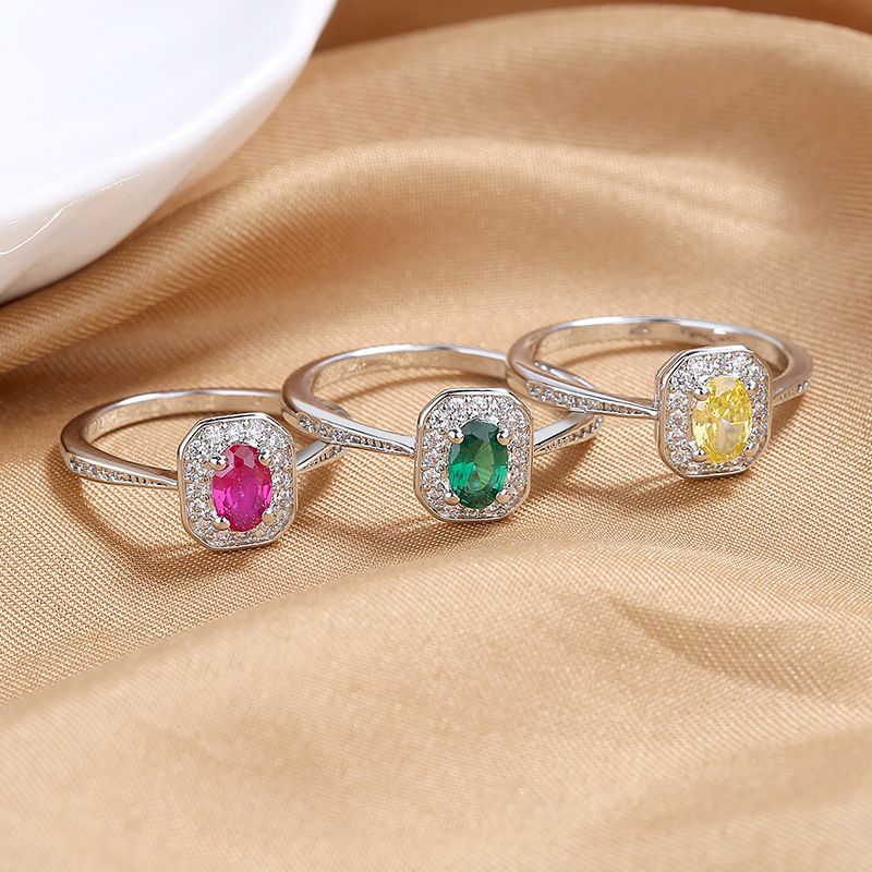 Cross Mirror Fashionable Temperament Colorful Zircon Princess Rectangular Diamond Ring Women's High-end Jewelry_voghion.com