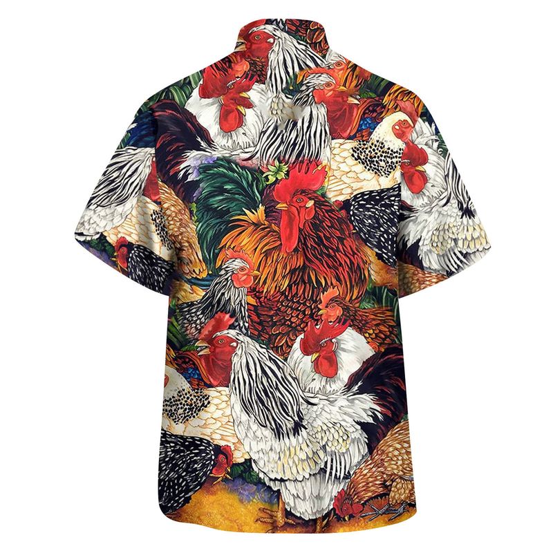 Neu Herren Kurzarm Hawaiihemd mit 3D-Digital-Hahn-Muster bedruckt Herren Sommer Strickjacke_voghion.com