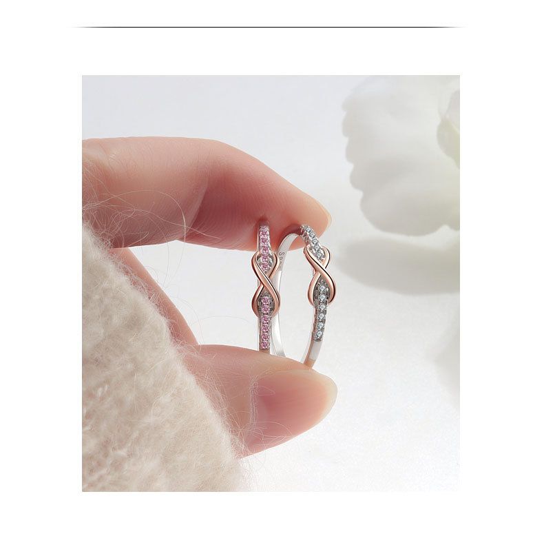Women's Jewelry S925 Silver Ring Small Fresh Lucky 8 Shaped Ring Inlaid With Zircon Simple And Fashionable Single Row Tail Ring_voghion.com