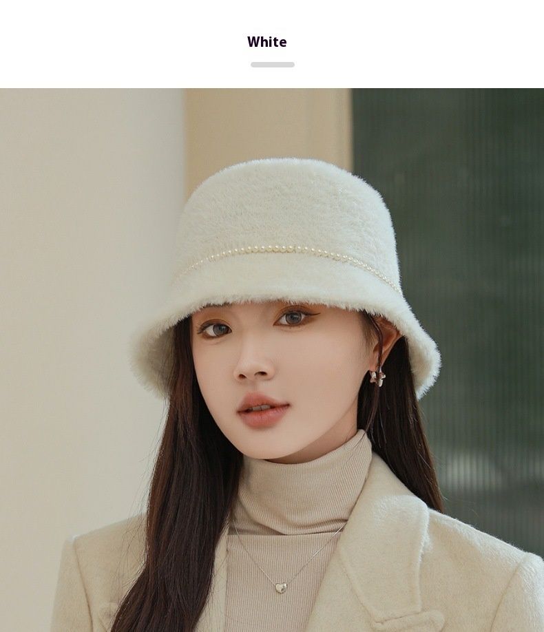 New Autumn And Winter Style Small Fragrant Pearl Mink Fur Flat Top Fisherman Hat With Feminine Temperament Warm Basin Hat Bucket Hat_voghion.com