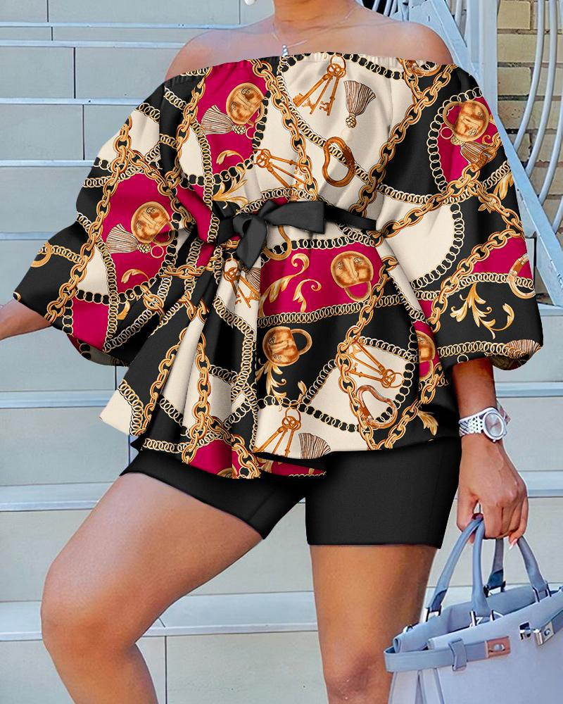 One shoulder fashion printed shorts suit_voghion.com